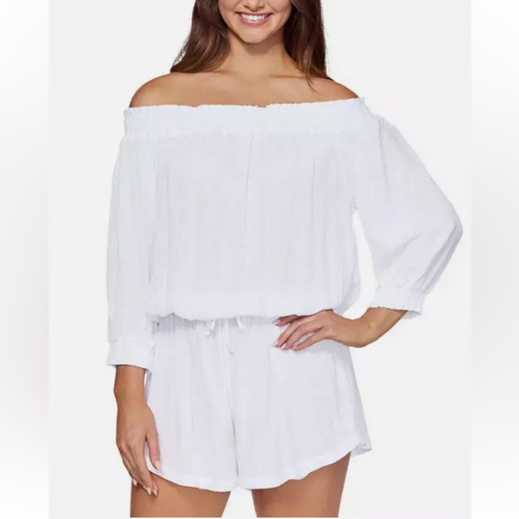 Raisins Other - Raisins Womens West Coast Off-The-Shoulder Romper Cover-Up White Size S